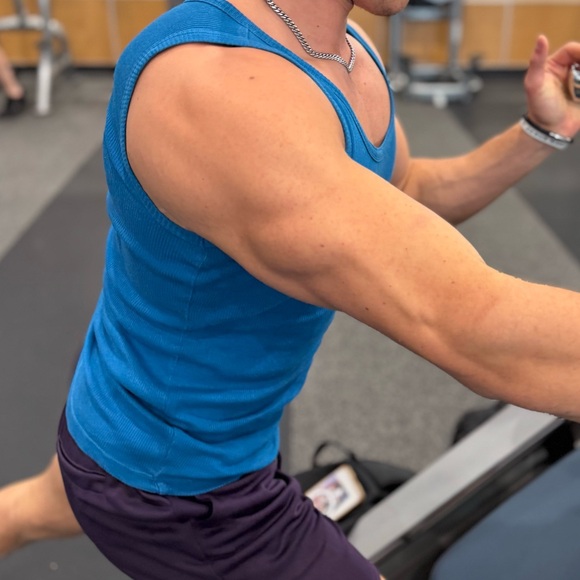 CALVIN KLEIN MEN TEAL BLUE TANK TOP VEST SHIRT COWBOY STEEL RIBBED COTTON ACTIVE - Picture 15 of 16